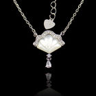 Fan Shaped Silver Cubic Zirconia Necklace With Natural Shell
