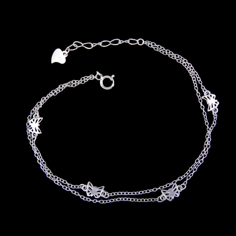 Minimalist Style Chunky Silver Bracelet Double Chains With Four Butterflies