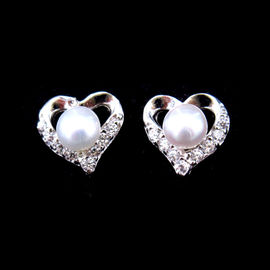 Pure 925 Silver Pearl Heart Earrings Stub Charm Jewelry For Girls