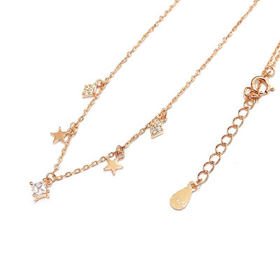 Star and Stone Lozenge Shape Necklace Multi Charms 925 Silver Rose Gold